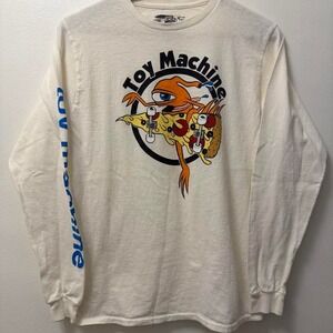 Toy Machine Skateboards Pawn Pizza Graphic White Long Sleeve T Shirt Men's Small